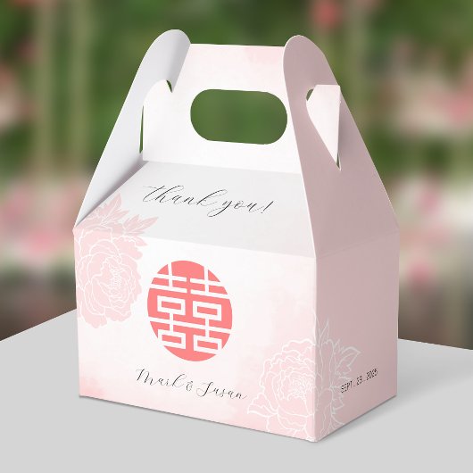 Chinees Waterverf pioenen bruiloft Bedankdoosjes