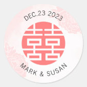 Chinees Waterverf pioenen bruiloft Ronde Sticker (Voorkant)