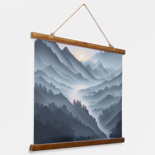 Chinees weiland met rivier hangend wandkleed (Gebogen)