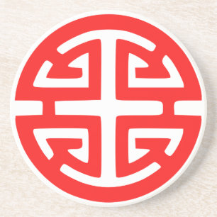 Chinees welvaartssymbool rood zandsteen onderzetter