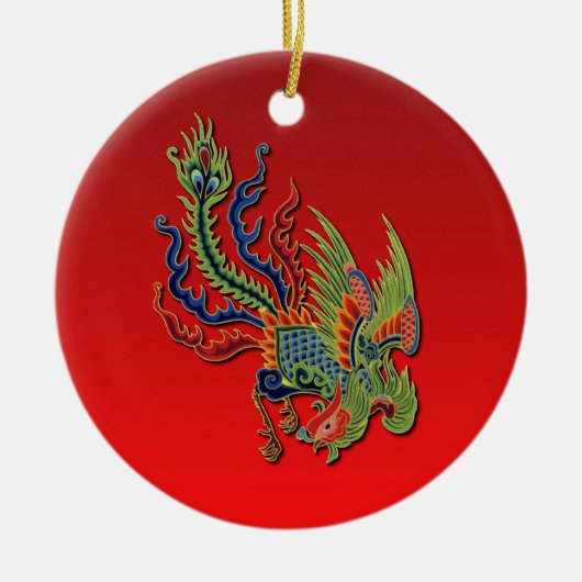 Chinees welvarend Peacock-Tattoo Design on Red Keramisch Ornament (Voorkant)
