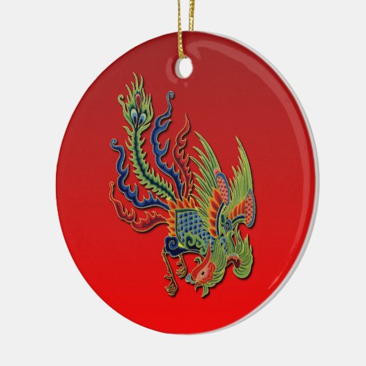 Chinees welvarend Peacock-Tattoo Design on Red Keramisch Ornament (Links)