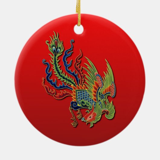 Chinees welvarend Peacock-Tattoo Design on Red Keramisch Ornament (Achterkant)