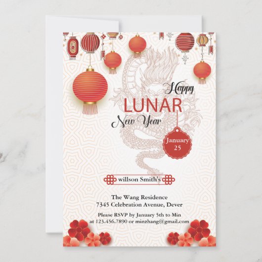 Chinees wit Goud Gelukkig Lunaire Nieuwjaar van de Feestdagenkaart (Voorkant)