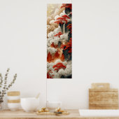 Chinees Wolken Rood Goud Wit Kleur Poster (Keuken)