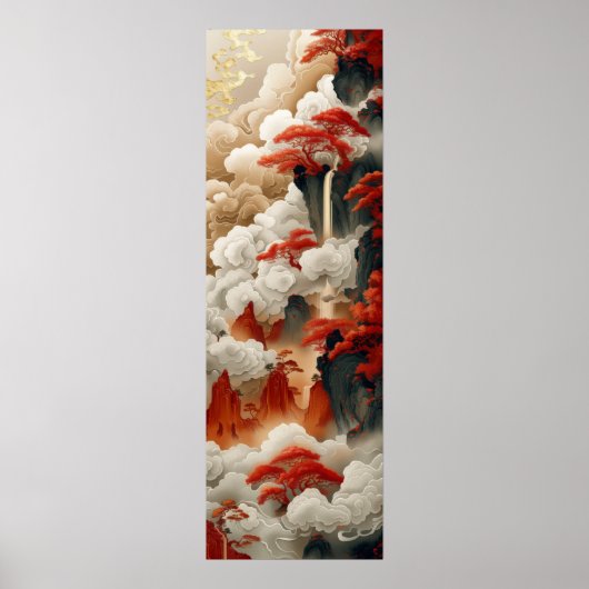 Chinees Wolken Rood Goud Wit Kleur Poster (Voorkant)