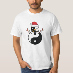 Chinees yin yang symbool op Kerstmissneeuwman T-shirt