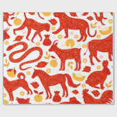 Chinees Zodiac Chinees nieuwjaarspatroon Cadeaupapier (Vlak)