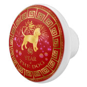 Chinees Zodiac Dog Red/Gold ID542 Keramische Knop (Rechts)