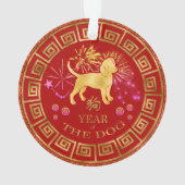 Chinees Zodiac Dog Red/Gold ID542 Ornament (achterkant)