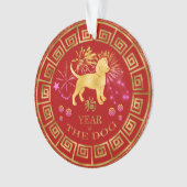Chinees Zodiac Dog Red/Gold ID542 Ornament (voorkant)