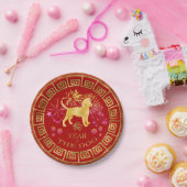 Chinees Zodiac Dog Red/Gold ID542 Papieren Bordje (Feest)