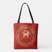 Chinees Zodiac Dog Red/Gold ID542 Tote Bag (Achterkant)