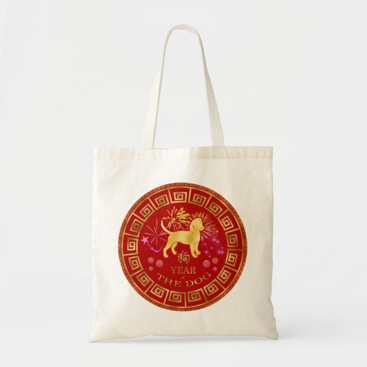 Chinees Zodiac Dog Red/Gold ID542 Tote Bag (Voorkant)