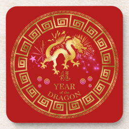Chinees Zodiac Dragon Red/Gold ID542 Bier Onderzetter