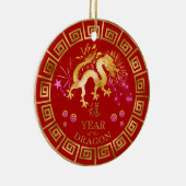 Chinees Zodiac Dragon Red/Gold ID542 Keramisch Ornament (Rechts)