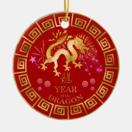 Chinees Zodiac Dragon Red/Gold ID542 Keramisch Ornament