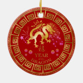 Chinees Zodiac Dragon Red/Gold ID542 Keramisch Ornament (Achterkant)
