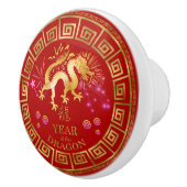 Chinees Zodiac Dragon Red/Gold ID542 Keramische Knop (Rechts)