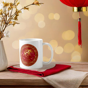 Chinees Zodiac Dragon Red/Gold ID542 Koffiemok