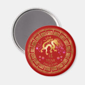 Chinees Zodiac Dragon Red/Gold ID542 Magneet (Voorkant / Achterkant)