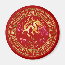 Chinees Zodiac Dragon Red/Gold ID542 Magneet