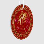 Chinees Zodiac Dragon Red/Gold ID542 Ornament (voorkant)