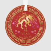 Chinees Zodiac Dragon Red/Gold ID542 Ornament (achterkant)