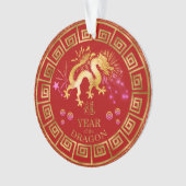 Chinees Zodiac Dragon Red/Gold ID542 Ornament (voorkant)