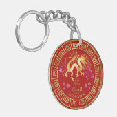 Chinees Zodiac Dragon Red/Gold ID542 Sleutelhanger (Voorkant Links)