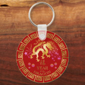 Chinees Zodiac Dragon Red/Gold ID542 Sleutelhanger (Voorkant)