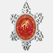 Chinees Zodiac Dragon Red/Gold ID542 Tin Sneeuwvlok Ornament (Rechts)