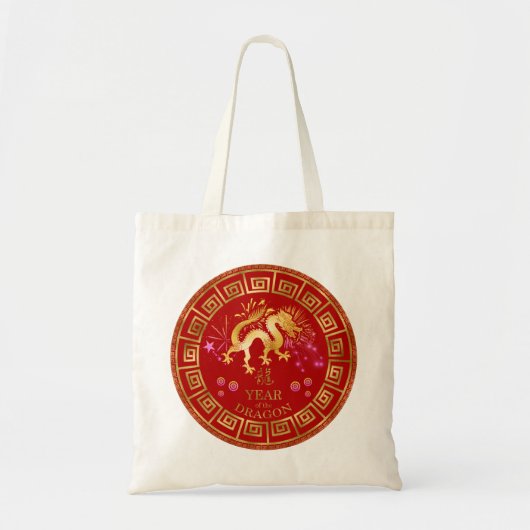 Chinees Zodiac Dragon Red/Gold ID542 Tote Bag (Voorkant)