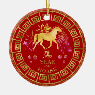 Chinees Zodiac Horse Red/Gold ID542 Keramisch Ornament
