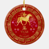 Chinees Zodiac Horse Red/Gold ID542 Keramisch Ornament (Achterkant)