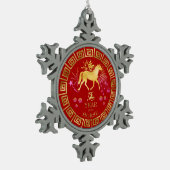 Chinees Zodiac Horse Red/Gold ID542 Tin Sneeuwvlok Ornament (Links)
