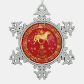 Chinees Zodiac Horse Red/Gold ID542 Tin Sneeuwvlok Ornament (Voorkant)