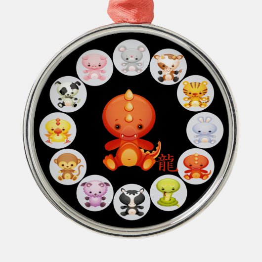 Chinees Zodiac-jaar van de draak Metalen Ornament (Voorkant)