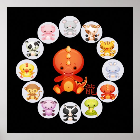Chinees Zodiac-jaar van de draak Poster (Voorkant)
