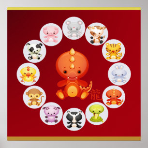 Chinees Zodiac-jaar van de draak Poster