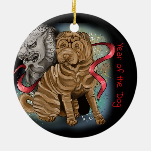 Chinees Zodiac-jaar van de hond Keramisch Ornament (Achterkant)