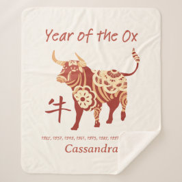 Chinees Zodiac Jaar van de os Dier Teken Sherpa Deken