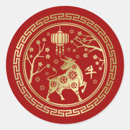 Chinees Zodiac Jaar van de Ox 2021 Ronde Sticker