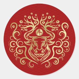 Chinees Zodiac Jaar van de Ox 2021 Ronde Sticker