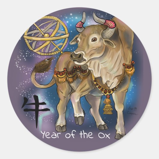 Chinees Zodiac-jaar van de Ox Ronde Sticker (Voorkant)