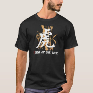 Chinees Zodiac-jaar van de tijgerzwarte T-shirt