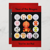 Chinees Zodiac-jaar van de uitnodiging van de Drak (Voorkant / Achterkant)