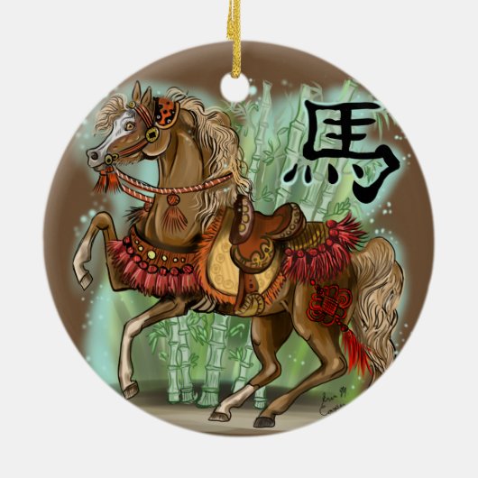 Chinees Zodiac-jaar van het paard Keramisch Ornament (Achterkant)