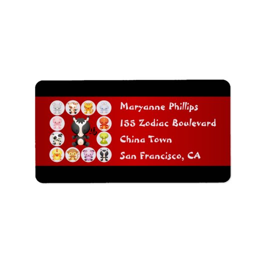 Chinees Zodiac Jaar van het Paard Rood en Zwart Etiket (Voorkant)