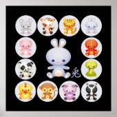Chinees Zodiac-jaar van het Poster konijn (Voorkant)